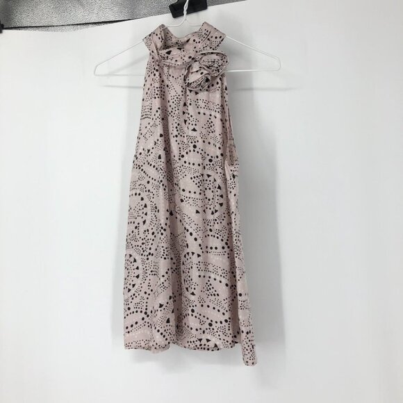 Cynthia Rowley Silk  high halter neck sleeveless geometric print blouse roses - Picture 4 of 13